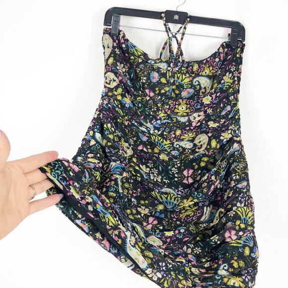 Zara Floral Mini Dress Large Ruched Bodycon Halter Sweetheart Paisley Print - Picture 11 of 14